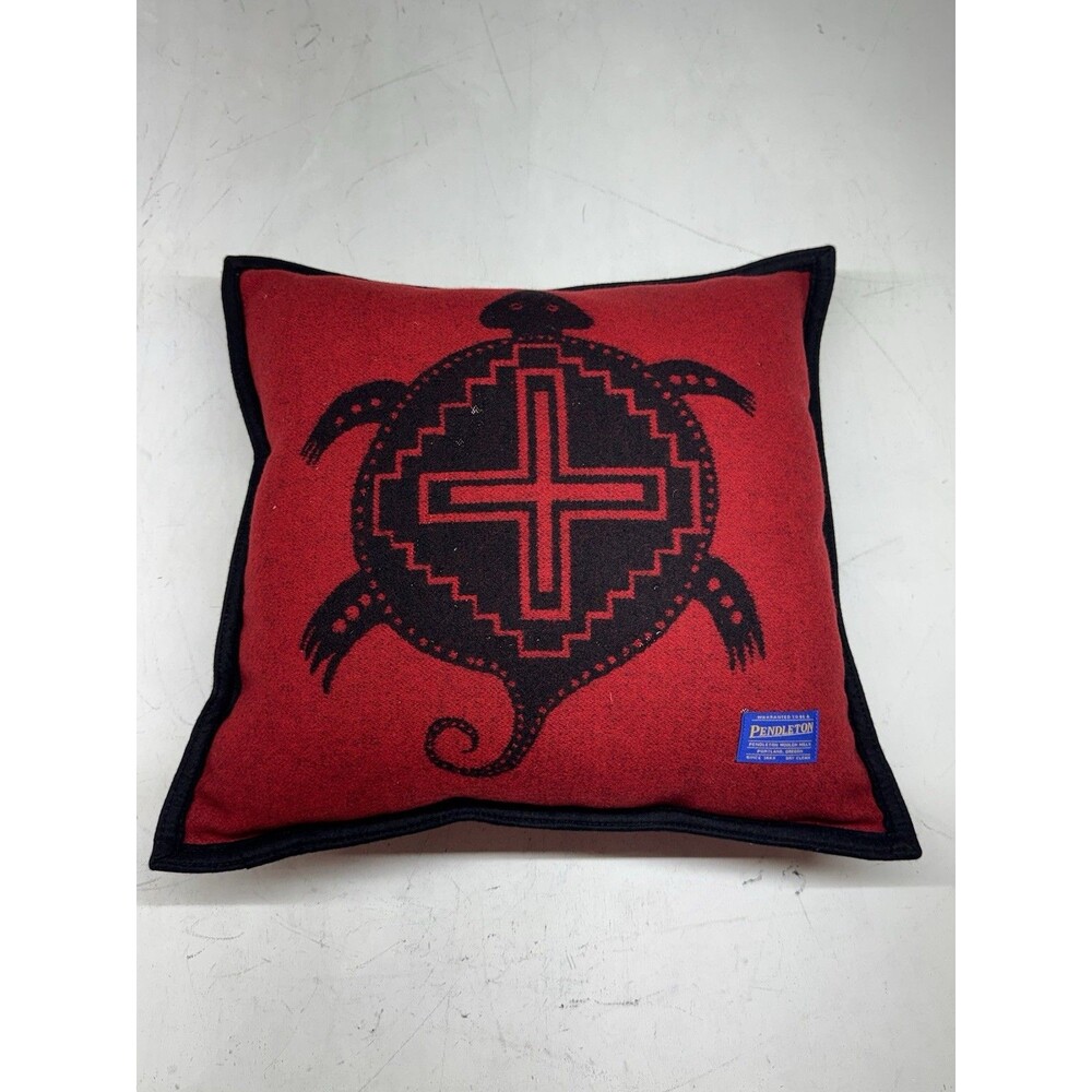 Vintage Pendleton Beaver State Wool Throw Pillow Red 18x18 Turtle Southwest